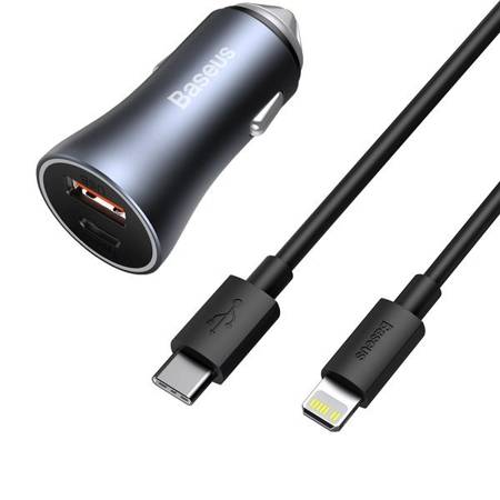 Baseus Golden Contactor Pro | Ładowarka samochodowa 40W USB USB-C + kabel Lightning do iPhone PD20W QC3.0 PD 